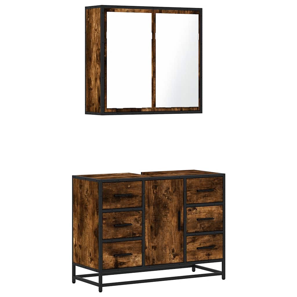 2-delige Badkamermeubelset bewerkt hout gerookt eikenkleurig is nu te koop bij PeponiXL, paradijselijk wonen!