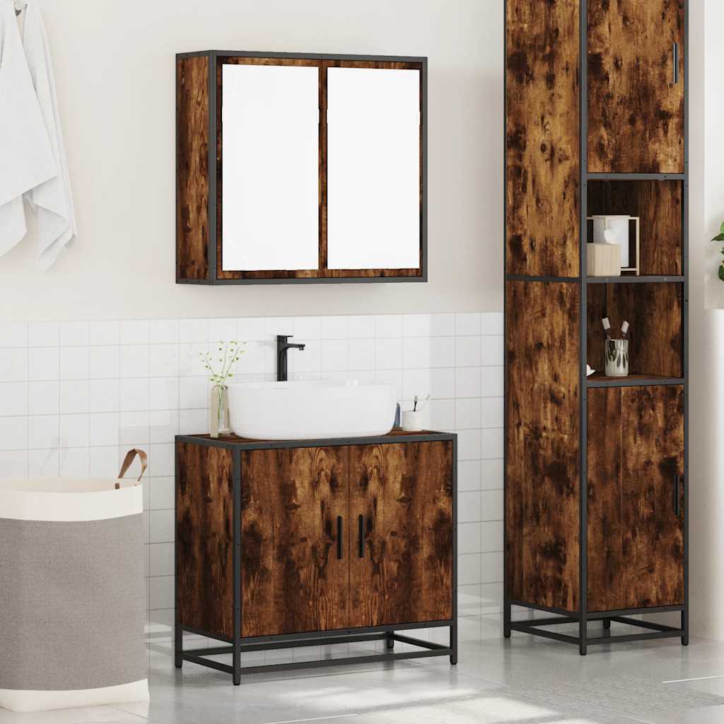 2-delige Badkamermeubelset bewerkt hout gerookt eikenkleurig is nu te koop bij PeponiXL, paradijselijk wonen!