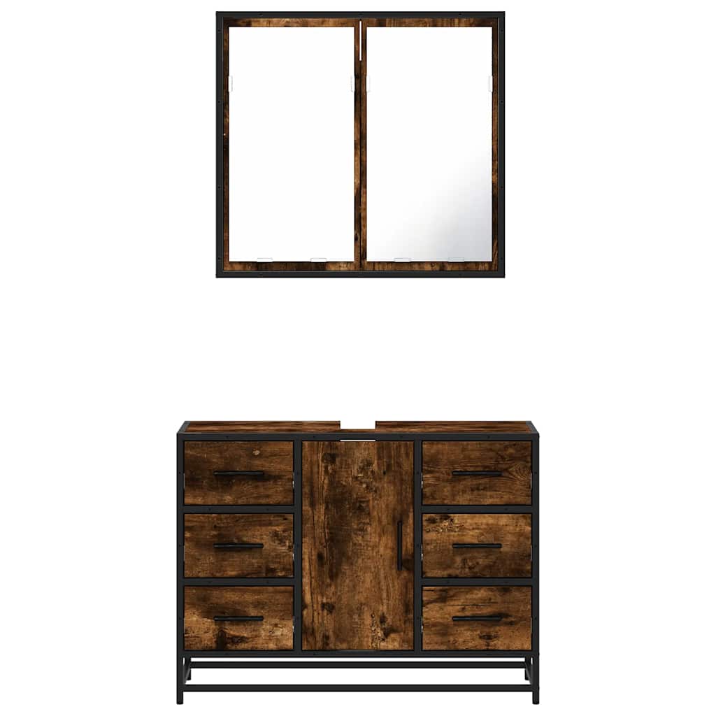 2-delige Badkamermeubelset bewerkt hout gerookt eikenkleurig is nu te koop bij PeponiXL, paradijselijk wonen!