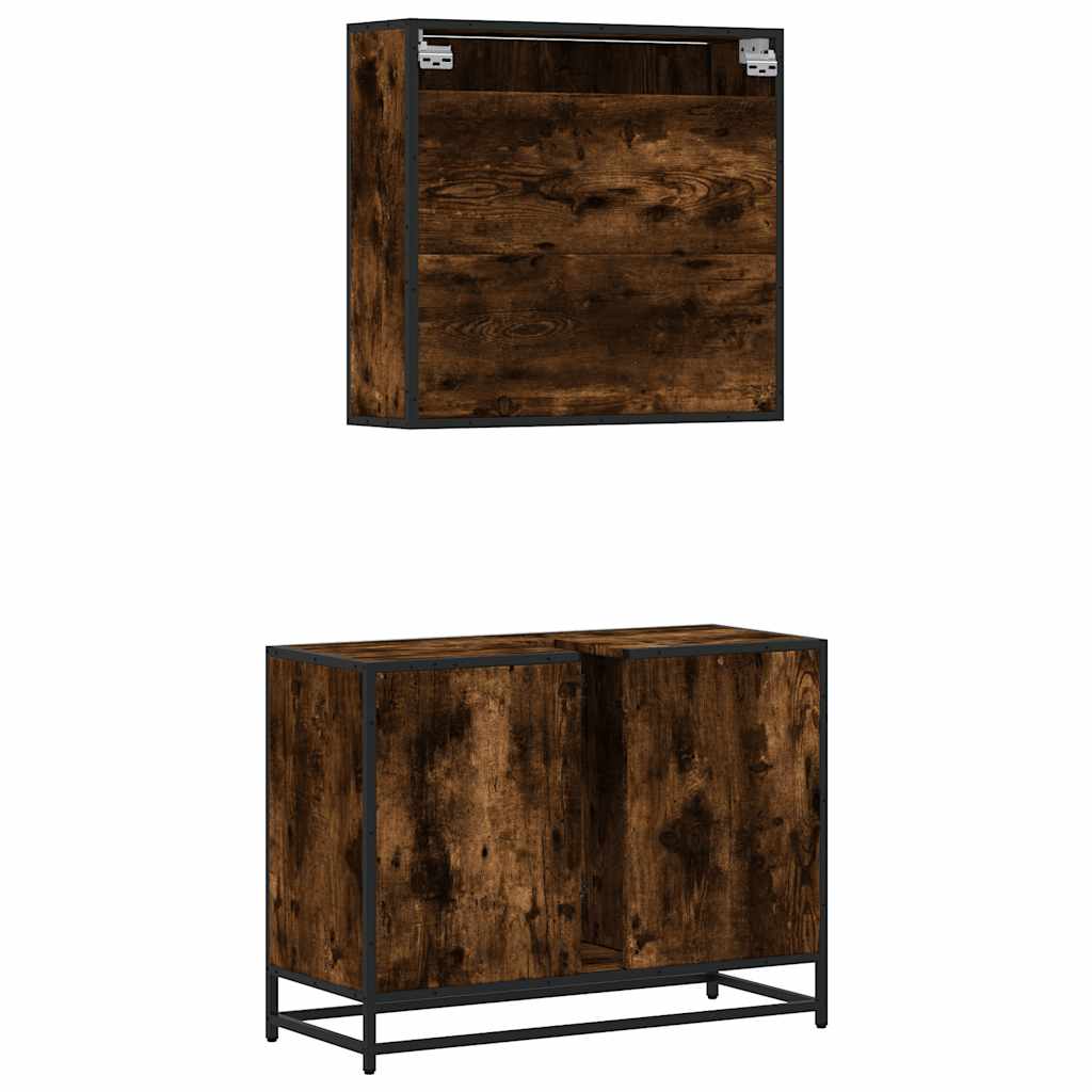 2-delige Badkamermeubelset bewerkt hout gerookt eikenkleurig is nu te koop bij PeponiXL, paradijselijk wonen!