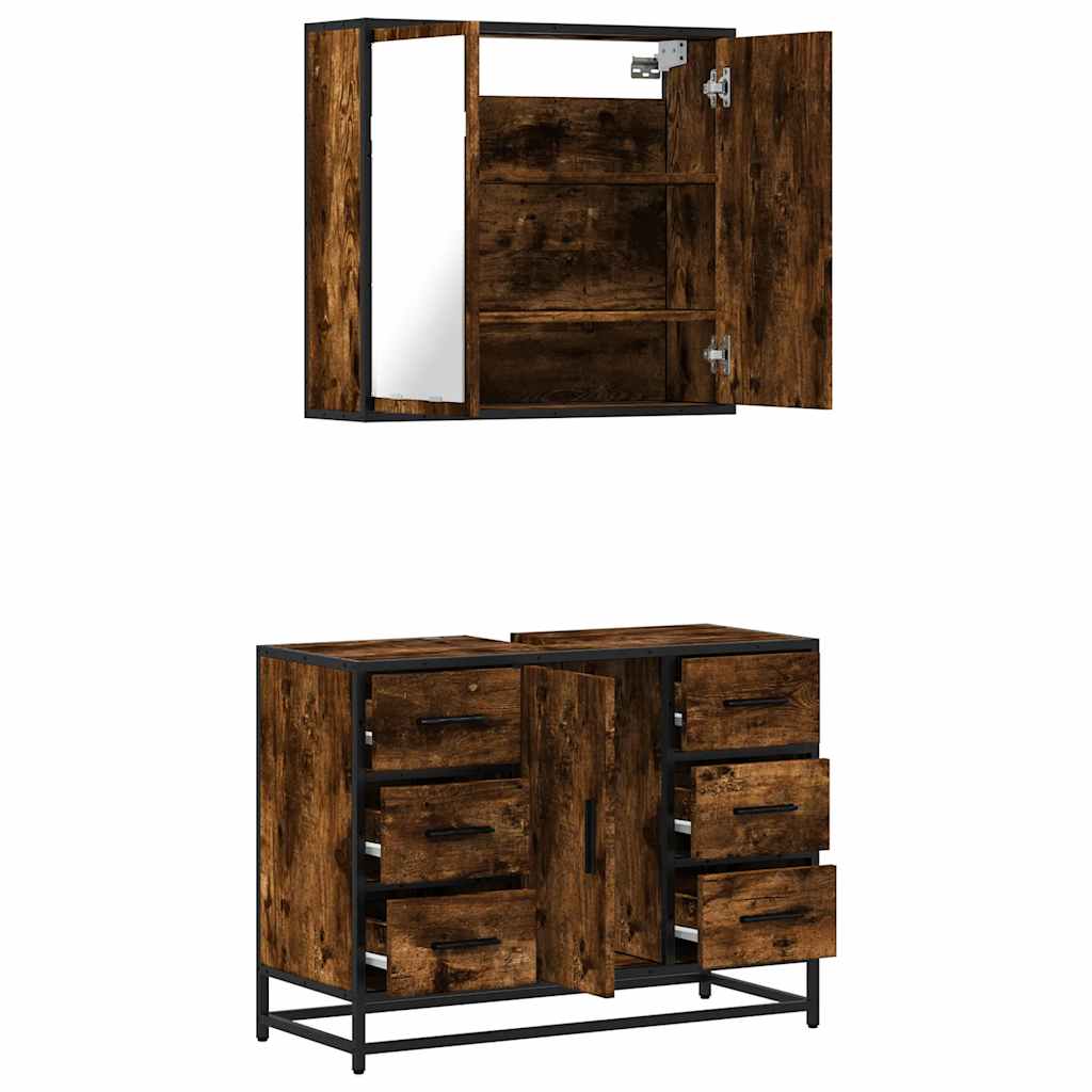 2-delige Badkamermeubelset bewerkt hout gerookt eikenkleurig is nu te koop bij PeponiXL, paradijselijk wonen!
