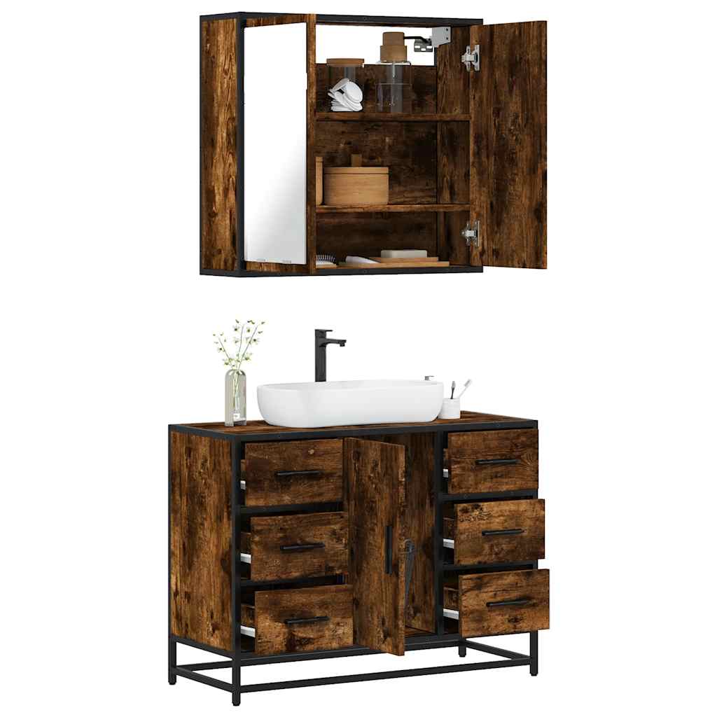 2-delige Badkamermeubelset bewerkt hout gerookt eikenkleurig is nu te koop bij PeponiXL, paradijselijk wonen!