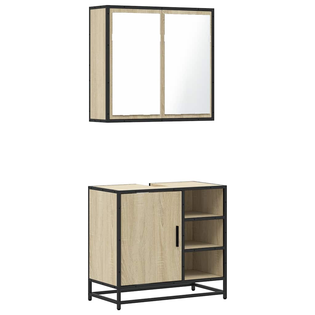 2-delige Badkamermeubelset bewerkt hout sonoma eikenkleurig is nu te koop bij PeponiXL, paradijselijk wonen!