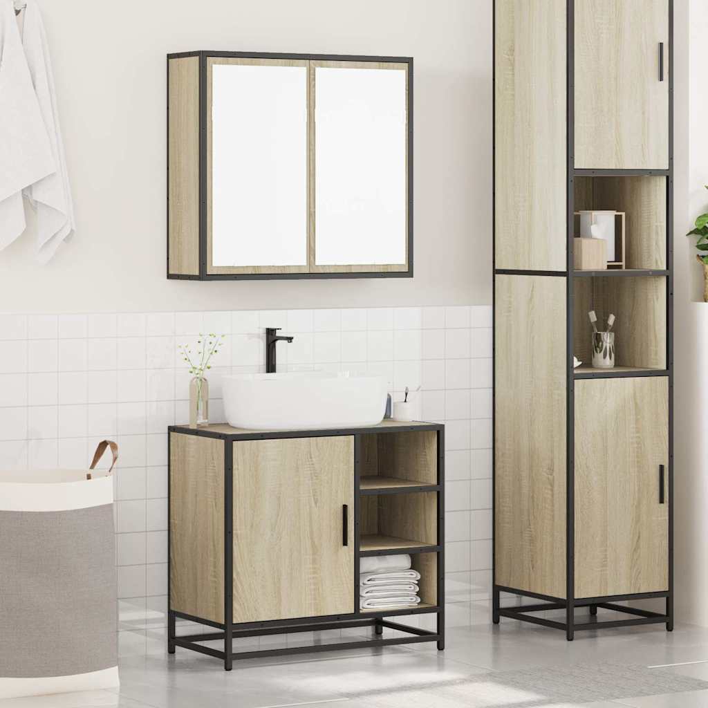 2-delige Badkamermeubelset bewerkt hout sonoma eikenkleurig is nu te koop bij PeponiXL, paradijselijk wonen!