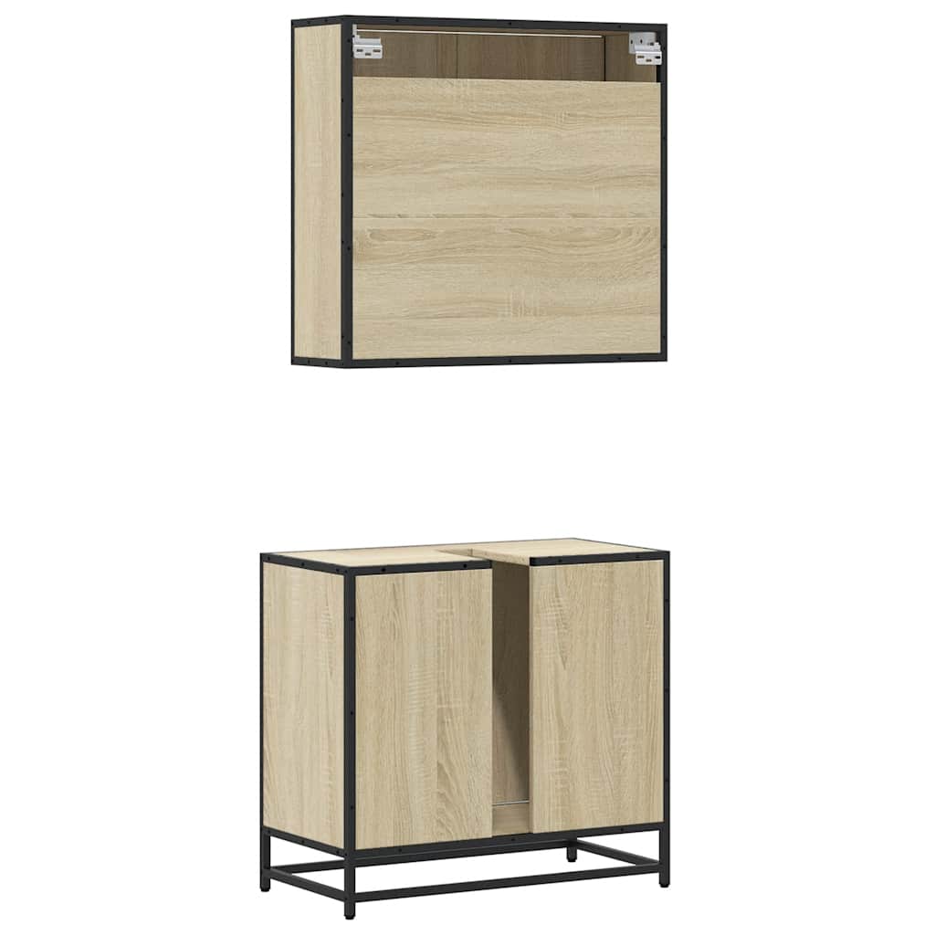 2-delige Badkamermeubelset bewerkt hout sonoma eikenkleurig is nu te koop bij PeponiXL, paradijselijk wonen!