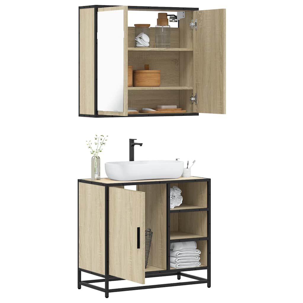 2-delige Badkamermeubelset bewerkt hout sonoma eikenkleurig is nu te koop bij PeponiXL, paradijselijk wonen!