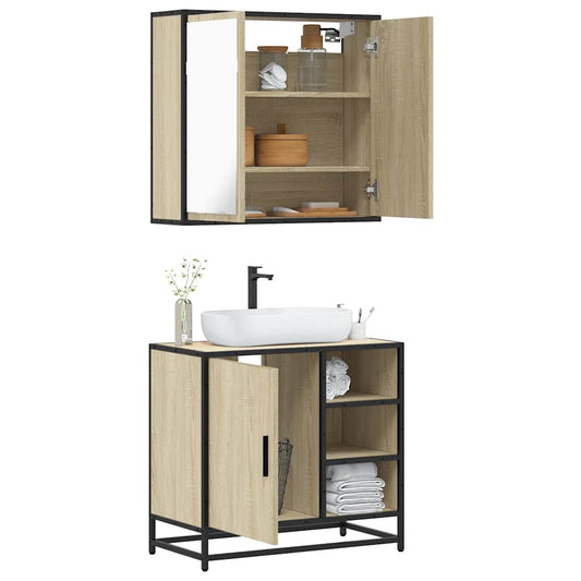 2-delige Badkamermeubelset bewerkt hout sonoma eikenkleurig is nu te koop bij PeponiXL, paradijselijk wonen!