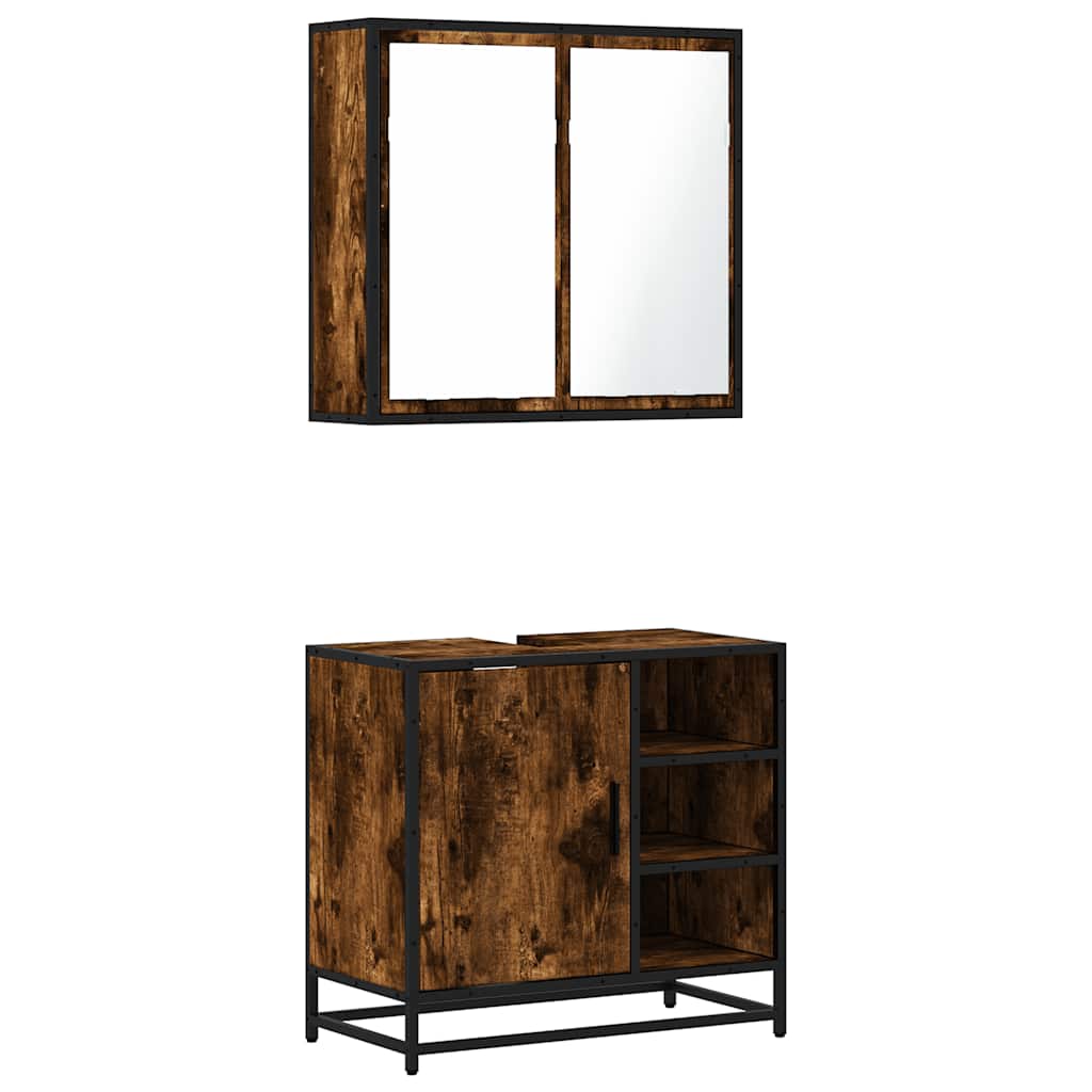 2-delige Badkamermeubelset bewerkt hout gerookt eikenkleurig is nu te koop bij PeponiXL, paradijselijk wonen!
