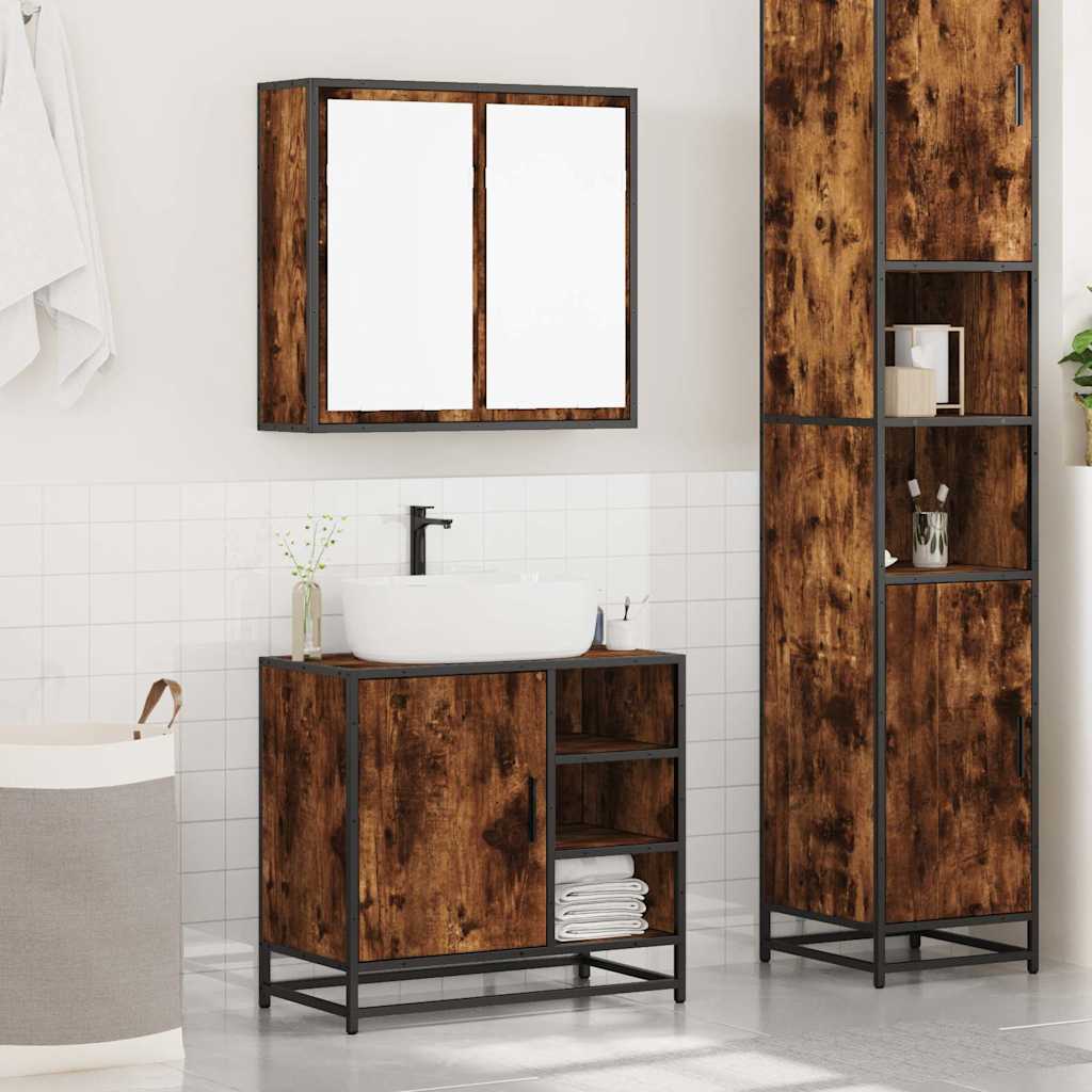 2-delige Badkamermeubelset bewerkt hout gerookt eikenkleurig is nu te koop bij PeponiXL, paradijselijk wonen!