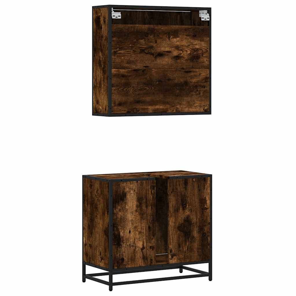 2-delige Badkamermeubelset bewerkt hout gerookt eikenkleurig is nu te koop bij PeponiXL, paradijselijk wonen!