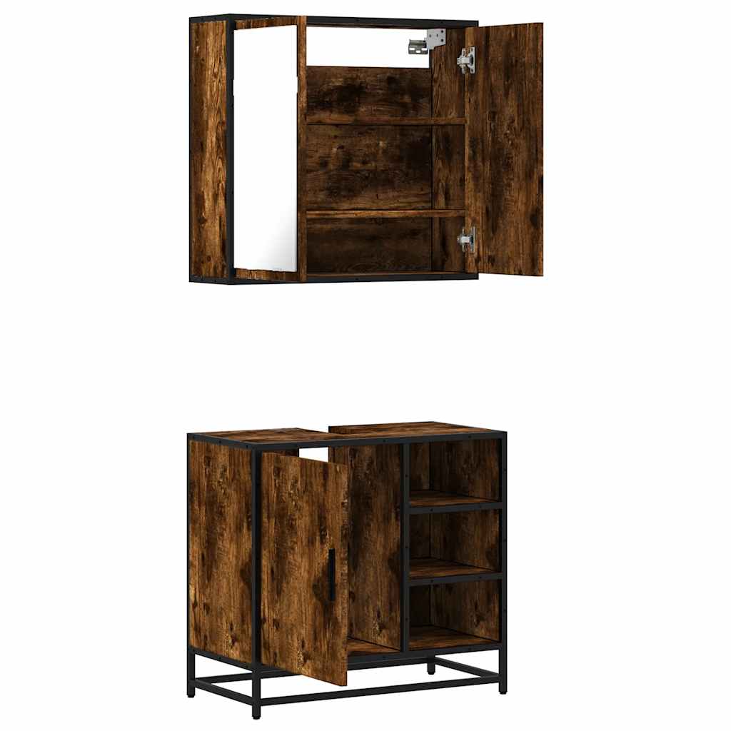 2-delige Badkamermeubelset bewerkt hout gerookt eikenkleurig is nu te koop bij PeponiXL, paradijselijk wonen!