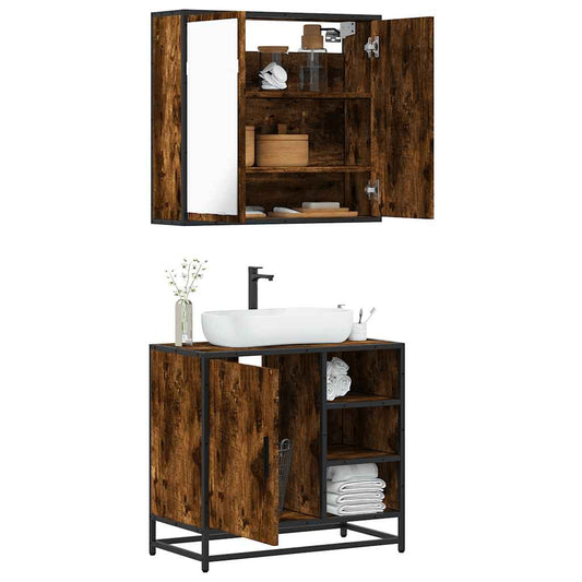2-delige Badkamermeubelset bewerkt hout gerookt eikenkleurig is nu te koop bij PeponiXL, paradijselijk wonen!