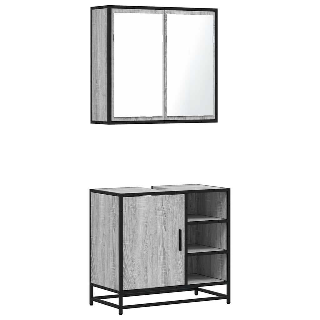 2-delige Badkamermeubelset bewerkt hout grijs sonoma eikenkleur is nu te koop bij PeponiXL, paradijselijk wonen!
