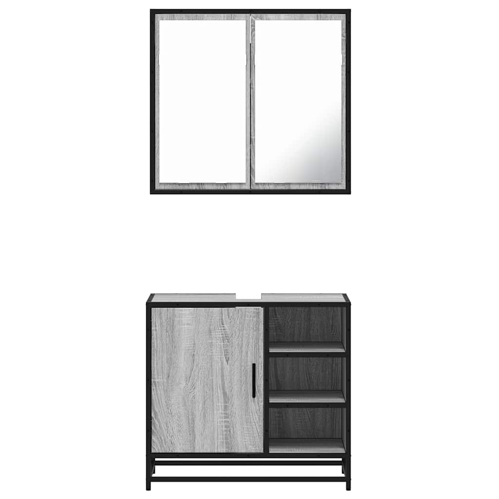 2-delige Badkamermeubelset bewerkt hout grijs sonoma eikenkleur is nu te koop bij PeponiXL, paradijselijk wonen!
