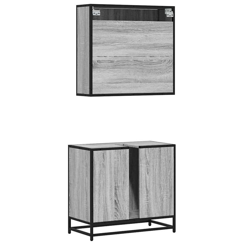2-delige Badkamermeubelset bewerkt hout grijs sonoma eikenkleur is nu te koop bij PeponiXL, paradijselijk wonen!