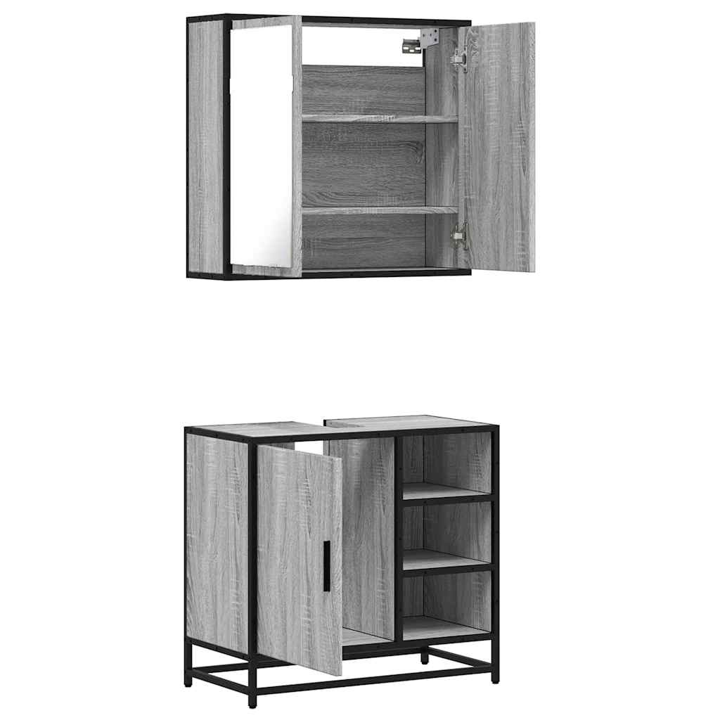 2-delige Badkamermeubelset bewerkt hout grijs sonoma eikenkleur is nu te koop bij PeponiXL, paradijselijk wonen!
