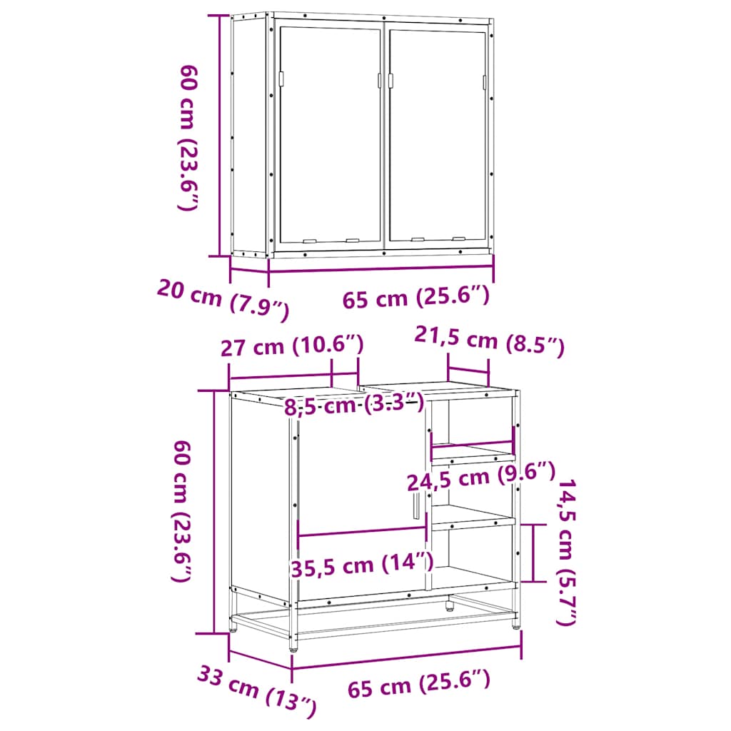 2-delige Badkamermeubelset bewerkt hout grijs sonoma eikenkleur is nu te koop bij PeponiXL, paradijselijk wonen!