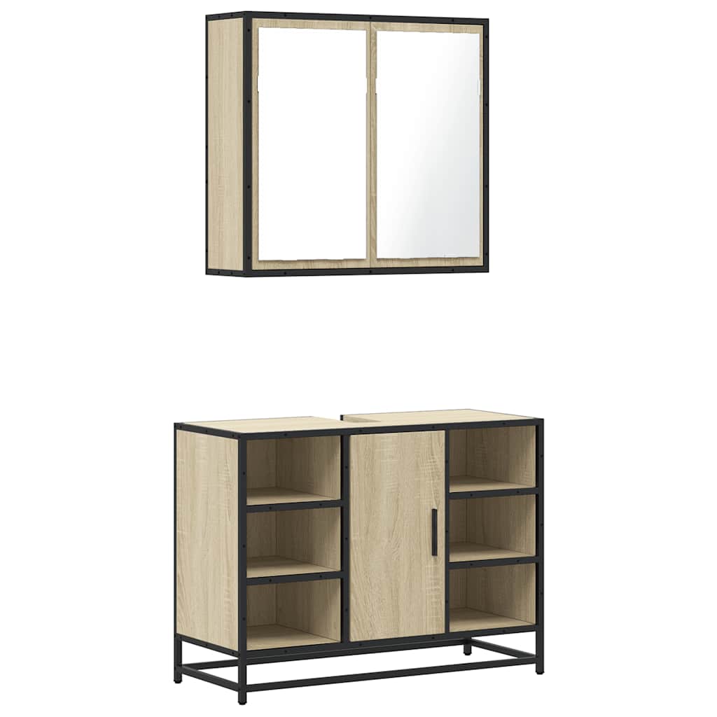 2-delige Badkamermeubelset bewerkt hout sonoma eikenkleurig is nu te koop bij PeponiXL, paradijselijk wonen!