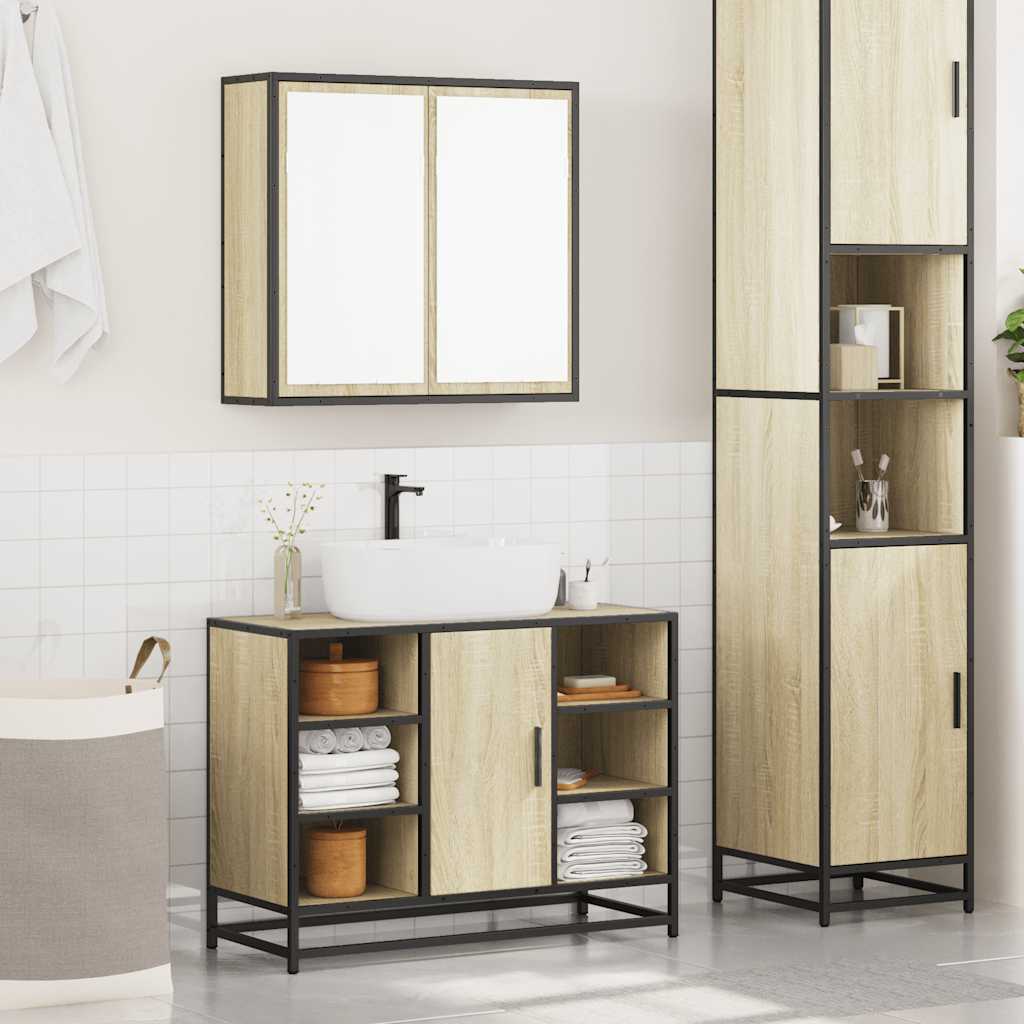 2-delige Badkamermeubelset bewerkt hout sonoma eikenkleurig is nu te koop bij PeponiXL, paradijselijk wonen!