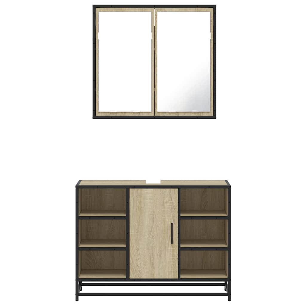 2-delige Badkamermeubelset bewerkt hout sonoma eikenkleurig is nu te koop bij PeponiXL, paradijselijk wonen!