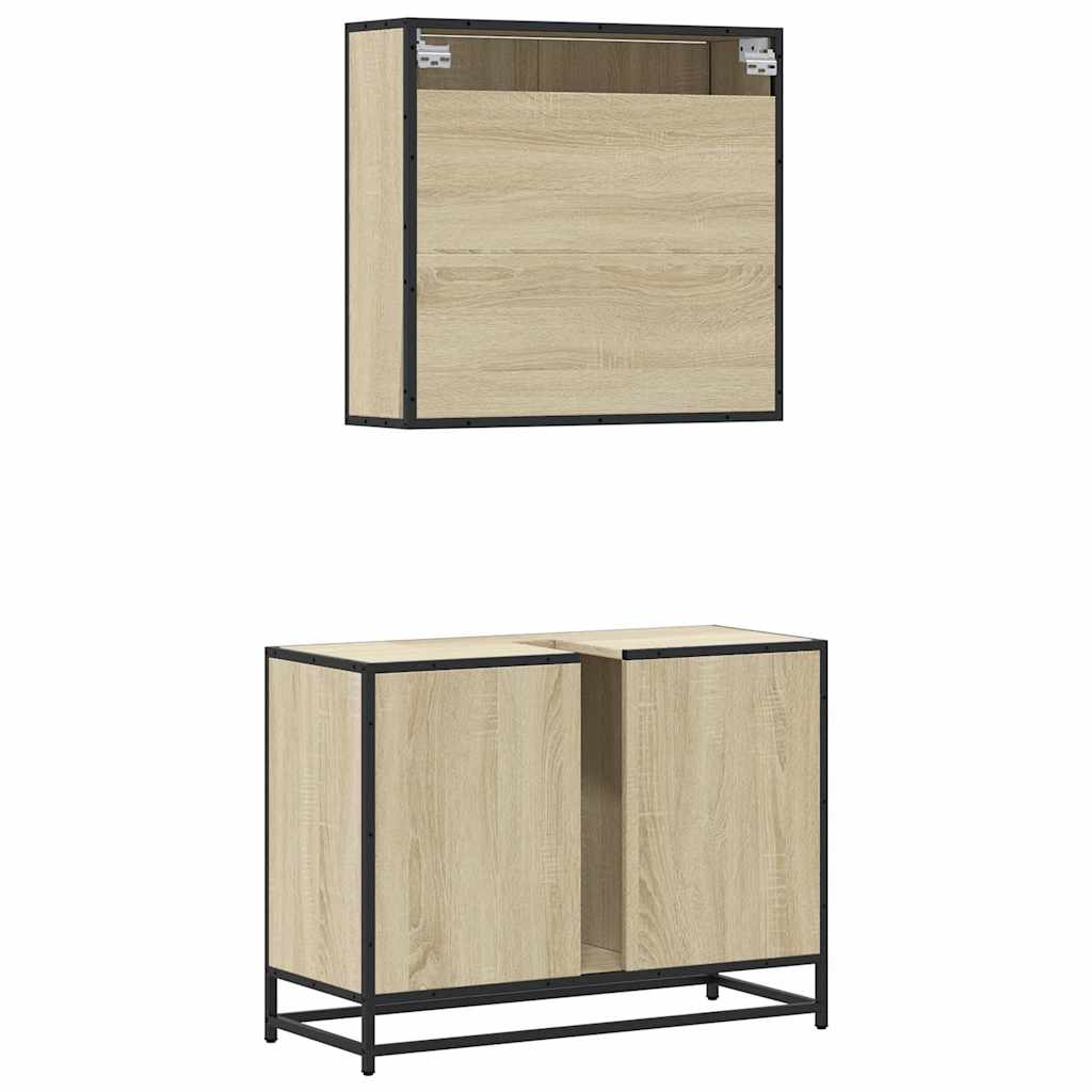 2-delige Badkamermeubelset bewerkt hout sonoma eikenkleurig is nu te koop bij PeponiXL, paradijselijk wonen!