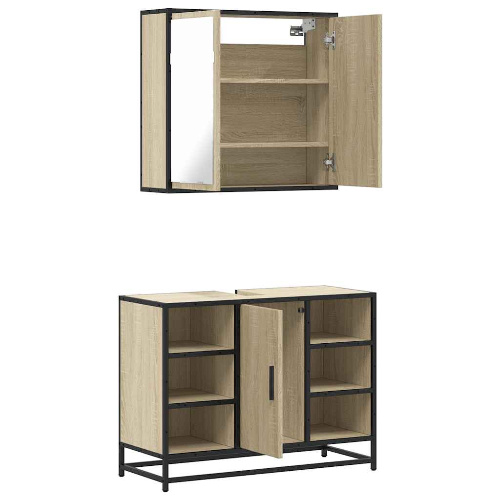 2-delige Badkamermeubelset bewerkt hout sonoma eikenkleurig is nu te koop bij PeponiXL, paradijselijk wonen!