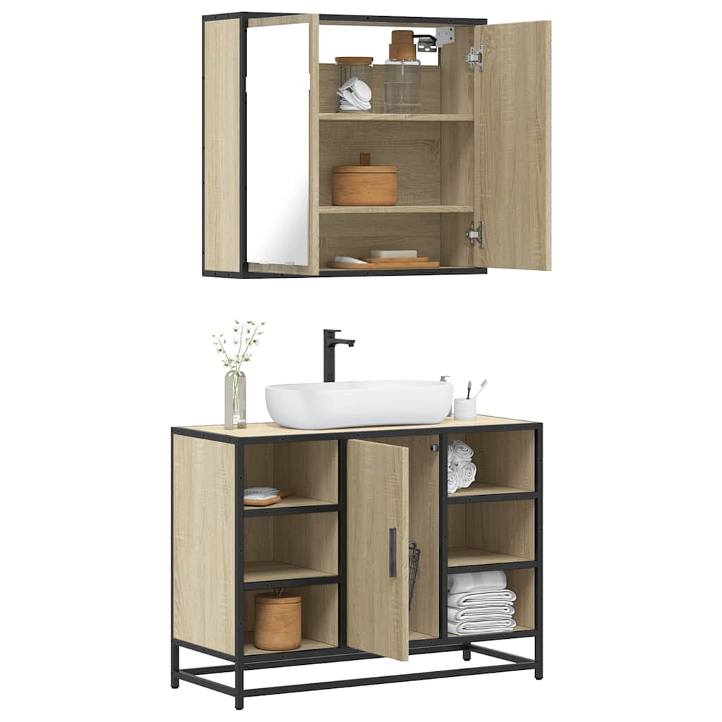 2-delige Badkamermeubelset bewerkt hout sonoma eikenkleurig is nu te koop bij PeponiXL, paradijselijk wonen!