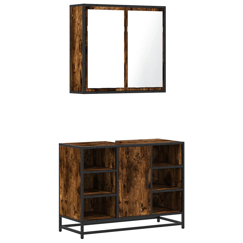 2-delige Badkamermeubelset bewerkt hout gerookt eikenkleurig is nu te koop bij PeponiXL, paradijselijk wonen!