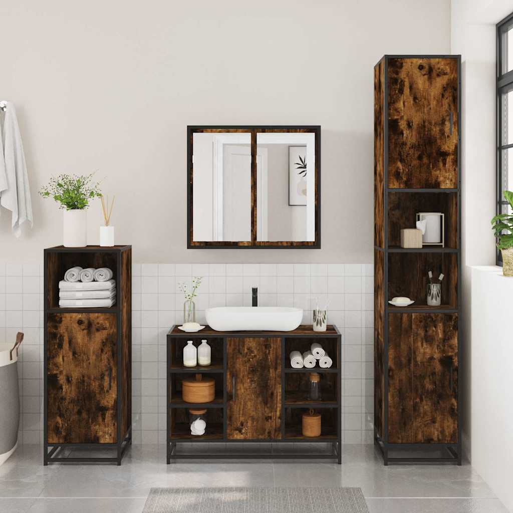 2-delige Badkamermeubelset bewerkt hout gerookt eikenkleurig is nu te koop bij PeponiXL, paradijselijk wonen!