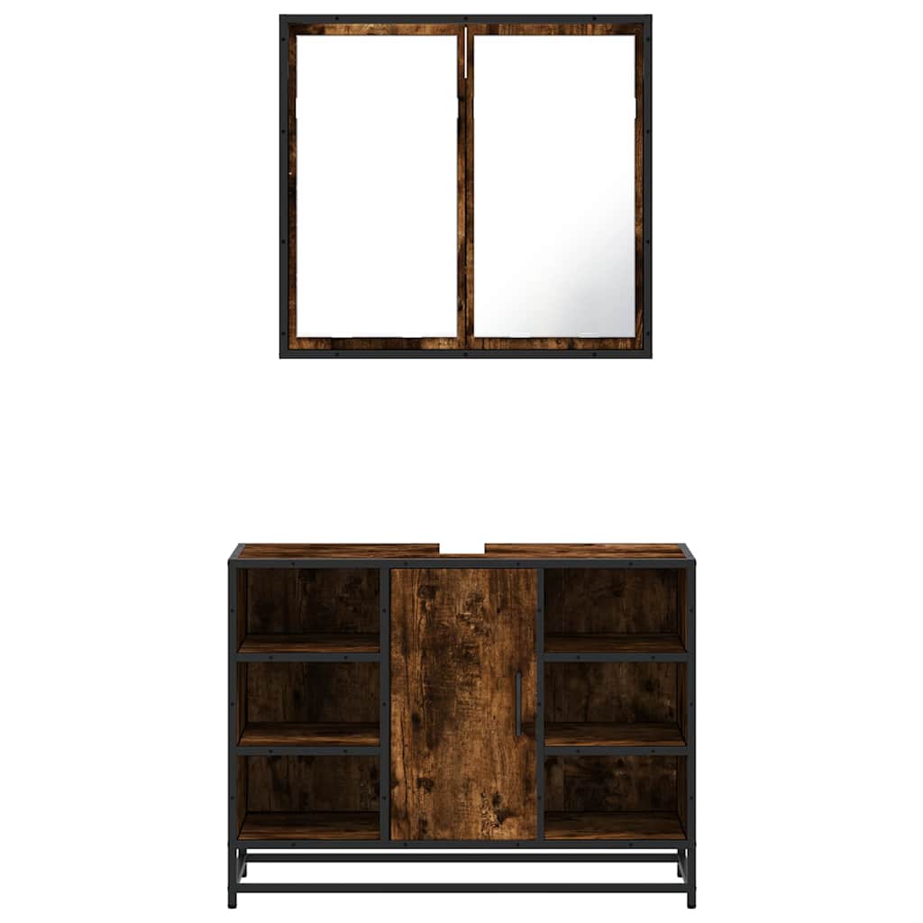 2-delige Badkamermeubelset bewerkt hout gerookt eikenkleurig is nu te koop bij PeponiXL, paradijselijk wonen!