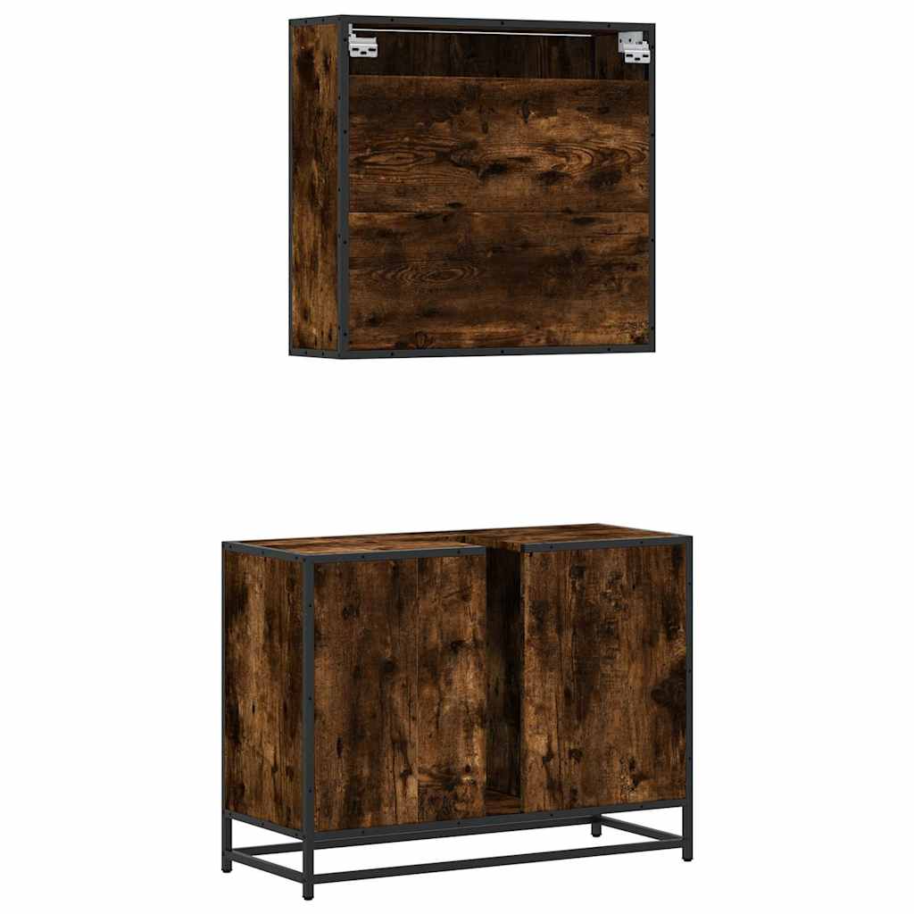 2-delige Badkamermeubelset bewerkt hout gerookt eikenkleurig is nu te koop bij PeponiXL, paradijselijk wonen!