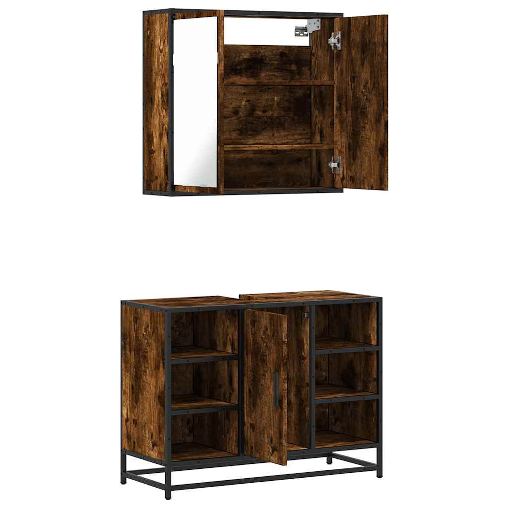 2-delige Badkamermeubelset bewerkt hout gerookt eikenkleurig is nu te koop bij PeponiXL, paradijselijk wonen!