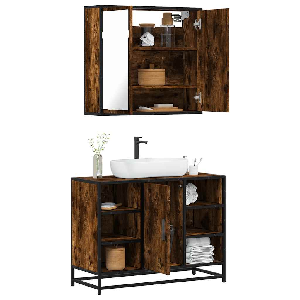 2-delige Badkamermeubelset bewerkt hout gerookt eikenkleurig is nu te koop bij PeponiXL, paradijselijk wonen!