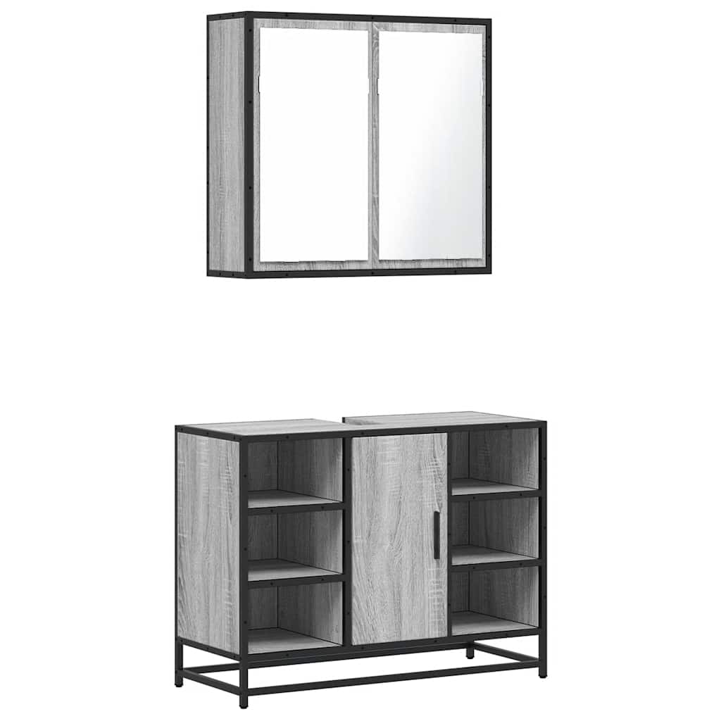2-delige Badkamermeubelset bewerkt hout grijs sonoma eikenkleur is nu te koop bij PeponiXL, paradijselijk wonen!