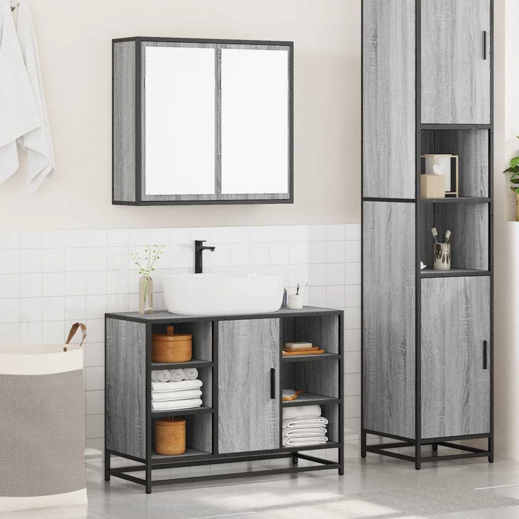 2-delige Badkamermeubelset bewerkt hout grijs sonoma eikenkleur is nu te koop bij PeponiXL, paradijselijk wonen!