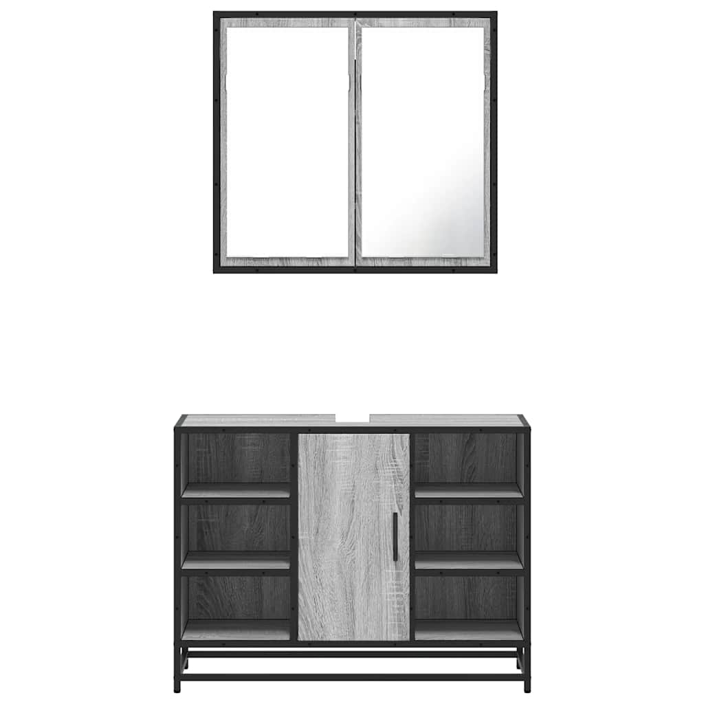 2-delige Badkamermeubelset bewerkt hout grijs sonoma eikenkleur is nu te koop bij PeponiXL, paradijselijk wonen!