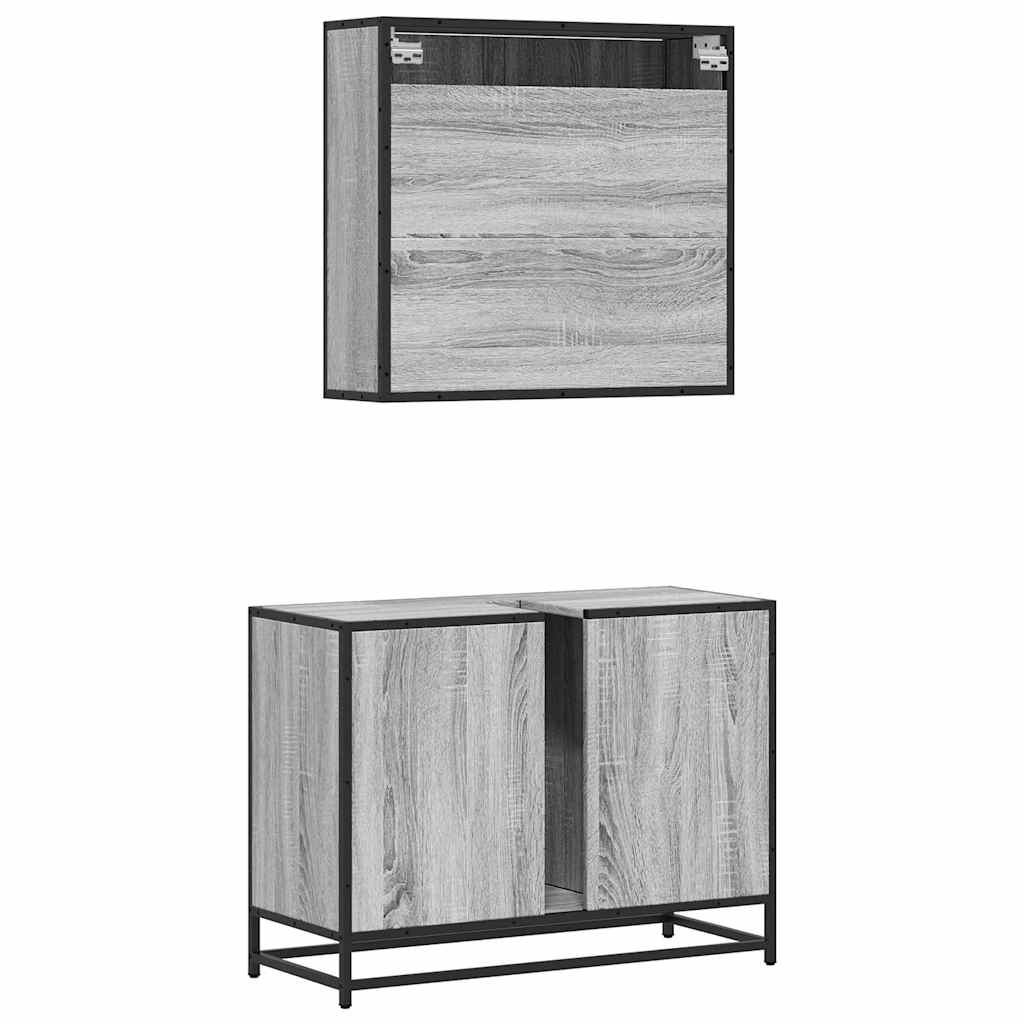 2-delige Badkamermeubelset bewerkt hout grijs sonoma eikenkleur is nu te koop bij PeponiXL, paradijselijk wonen!