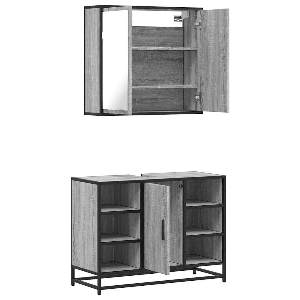 2-delige Badkamermeubelset bewerkt hout grijs sonoma eikenkleur is nu te koop bij PeponiXL, paradijselijk wonen!
