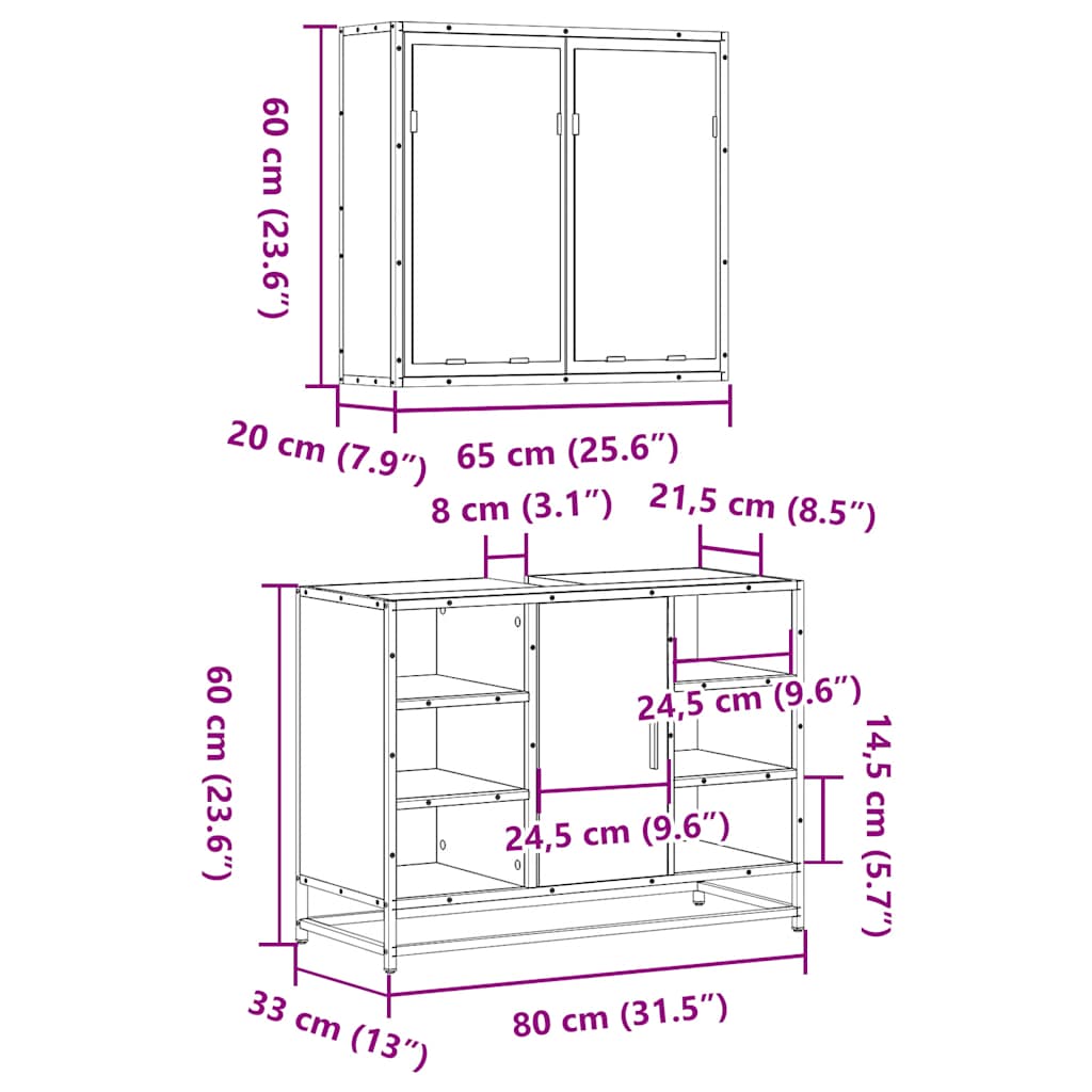 2-delige Badkamermeubelset bewerkt hout grijs sonoma eikenkleur is nu te koop bij PeponiXL, paradijselijk wonen!
