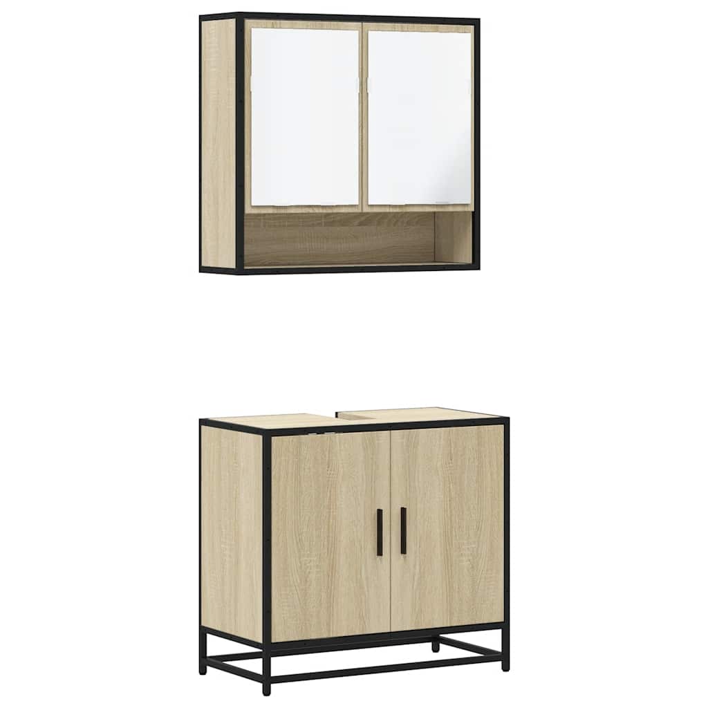 2-delige Badkamermeubelset bewerkt hout sonoma eikenkleurig is nu te koop bij PeponiXL, paradijselijk wonen!