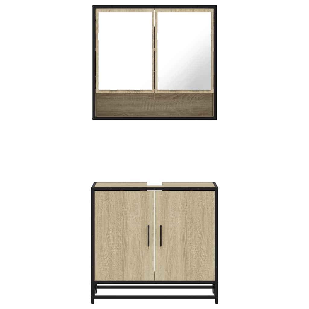 2-delige Badkamermeubelset bewerkt hout sonoma eikenkleurig is nu te koop bij PeponiXL, paradijselijk wonen!