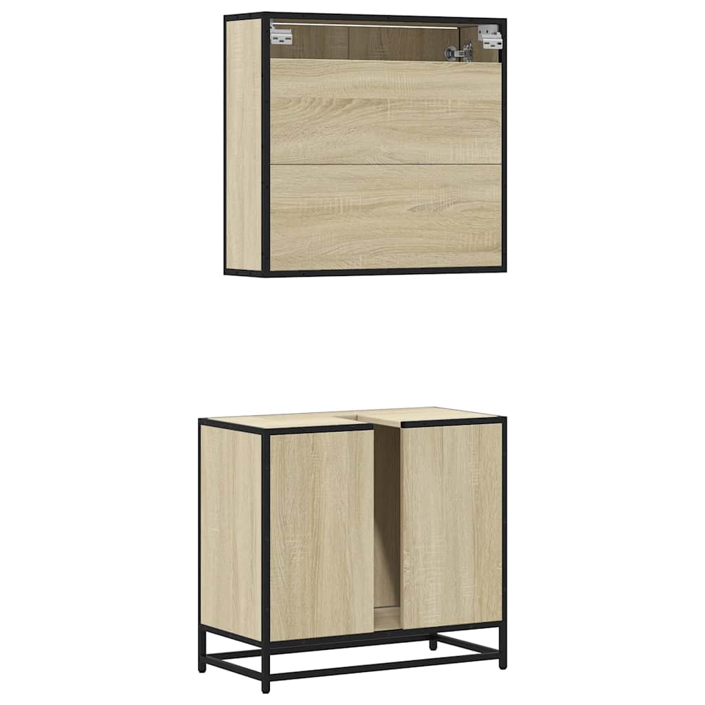 2-delige Badkamermeubelset bewerkt hout sonoma eikenkleurig is nu te koop bij PeponiXL, paradijselijk wonen!