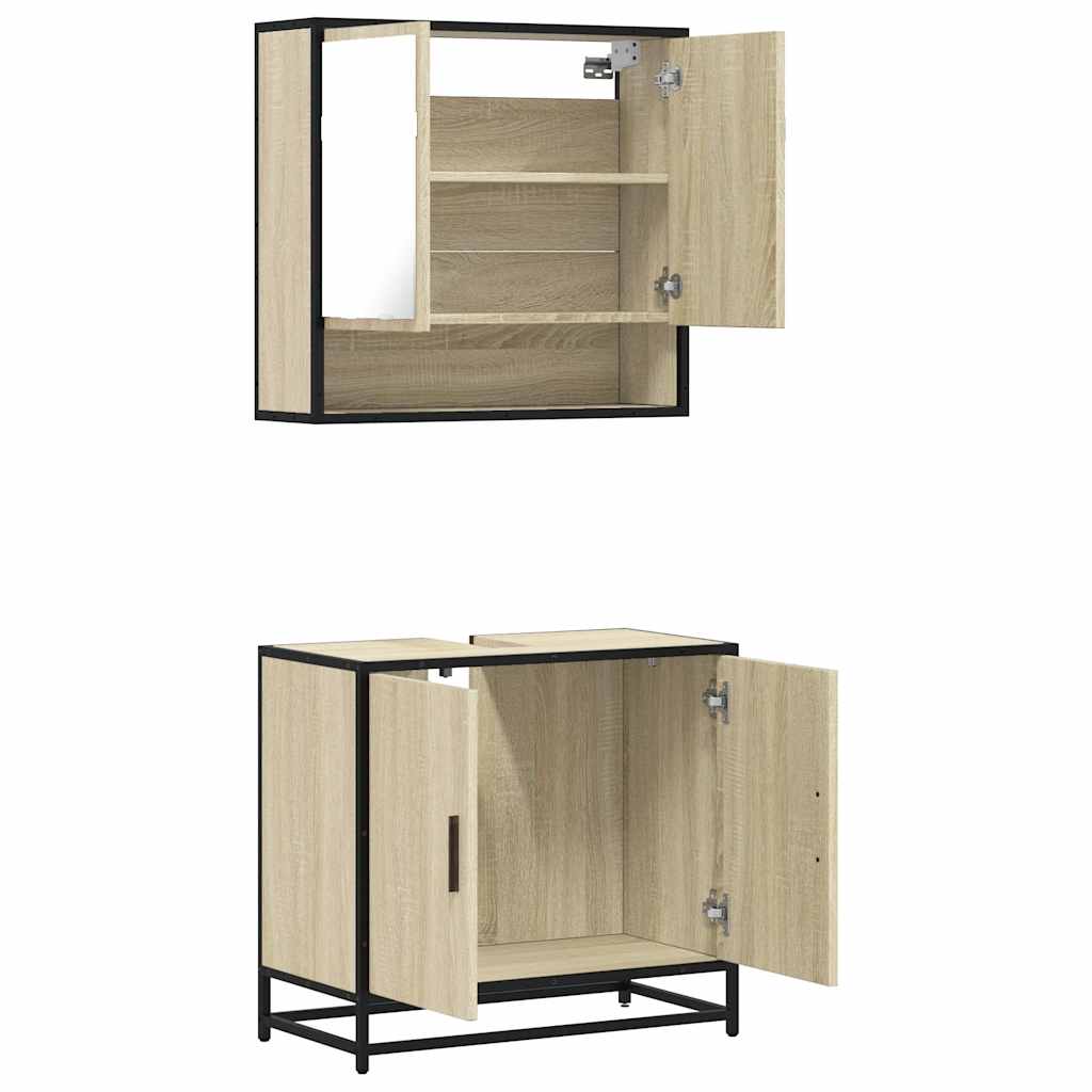 2-delige Badkamermeubelset bewerkt hout sonoma eikenkleurig is nu te koop bij PeponiXL, paradijselijk wonen!
