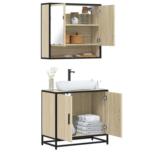 2-delige Badkamermeubelset bewerkt hout sonoma eikenkleurig is nu te koop bij PeponiXL, paradijselijk wonen!