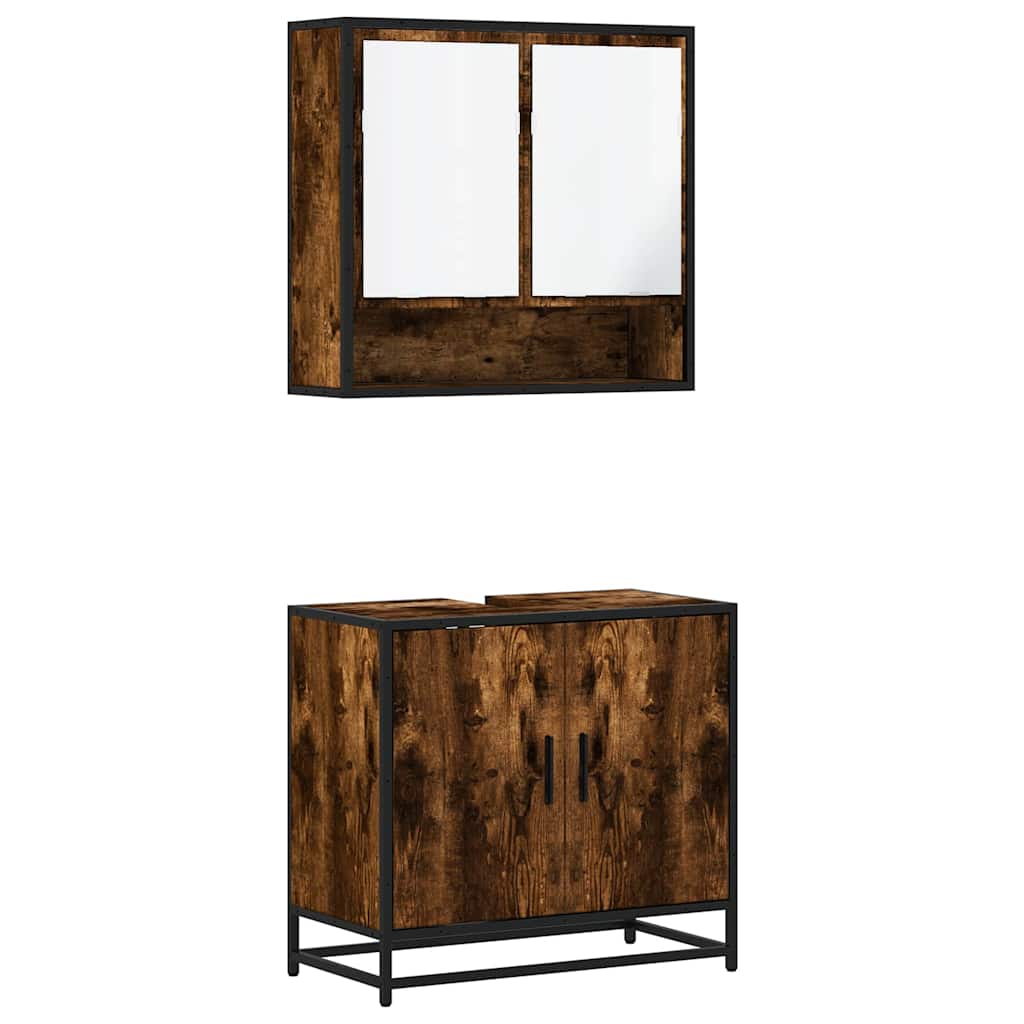 2-delige Badkamermeubelset bewerkt hout gerookt eikenkleurig is nu te koop bij PeponiXL, paradijselijk wonen!