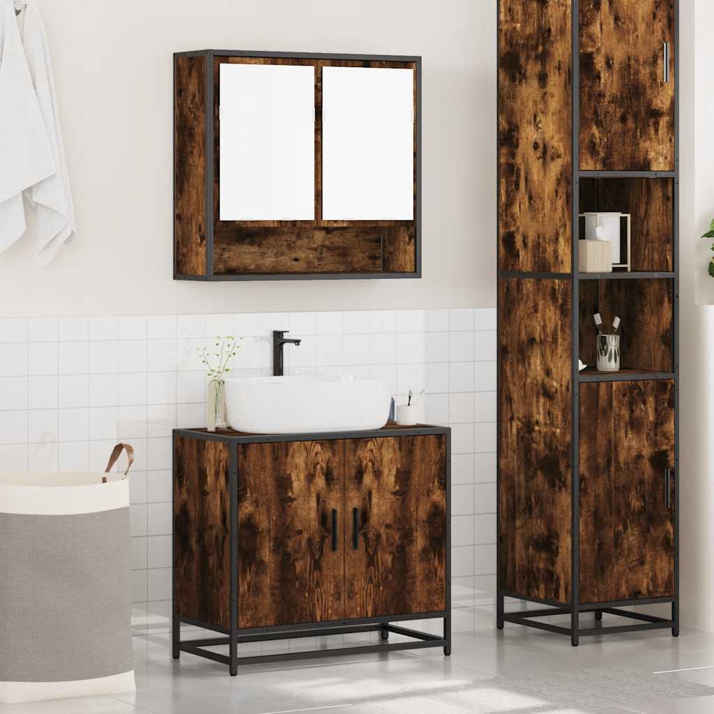 2-delige Badkamermeubelset bewerkt hout gerookt eikenkleurig is nu te koop bij PeponiXL, paradijselijk wonen!