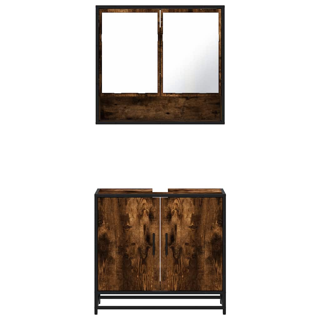 2-delige Badkamermeubelset bewerkt hout gerookt eikenkleurig is nu te koop bij PeponiXL, paradijselijk wonen!