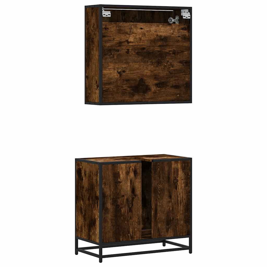 2-delige Badkamermeubelset bewerkt hout gerookt eikenkleurig is nu te koop bij PeponiXL, paradijselijk wonen!