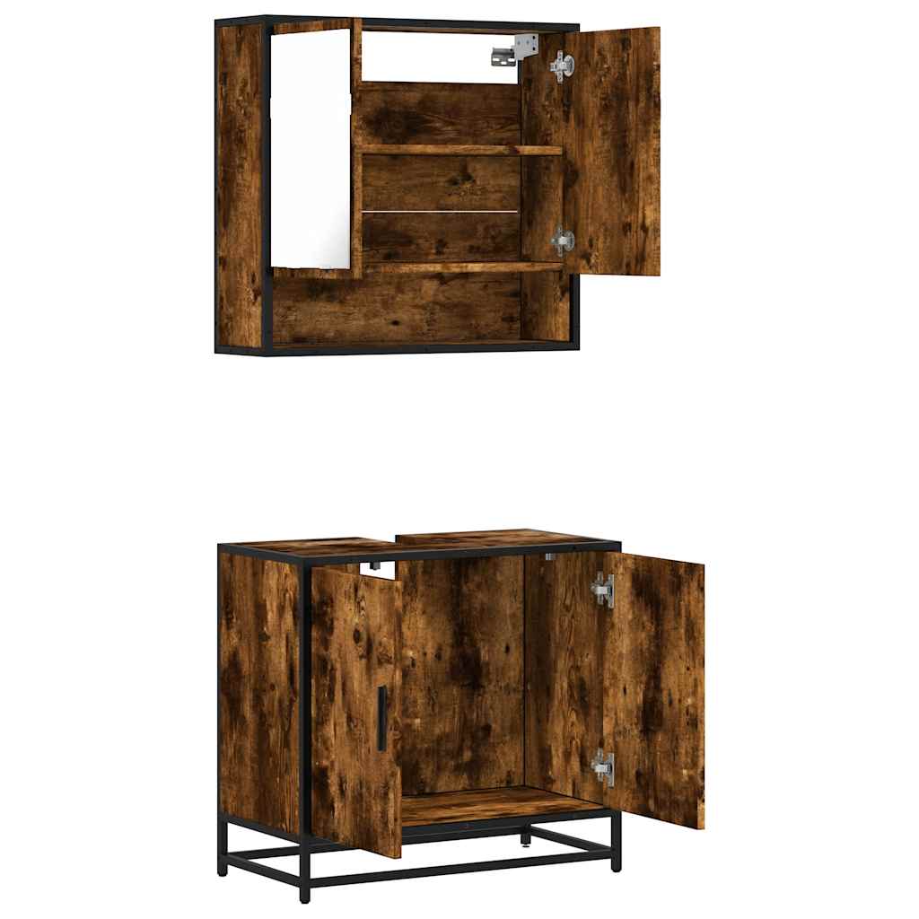 2-delige Badkamermeubelset bewerkt hout gerookt eikenkleurig is nu te koop bij PeponiXL, paradijselijk wonen!