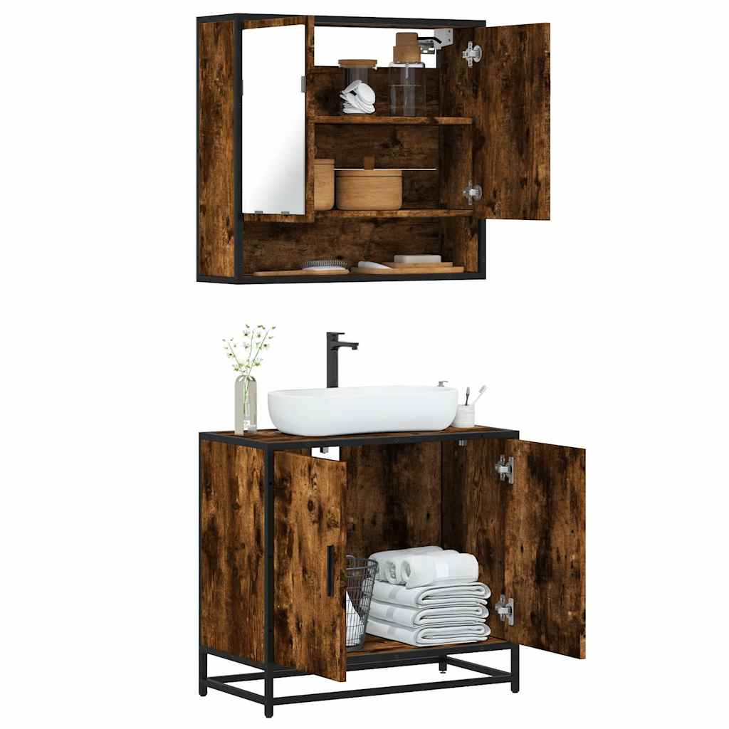 2-delige Badkamermeubelset bewerkt hout gerookt eikenkleurig is nu te koop bij PeponiXL, paradijselijk wonen!